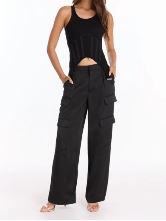 Noli Pants - Noli Wide-Leg Satin Cargo Pants in Black Womens Size 6
